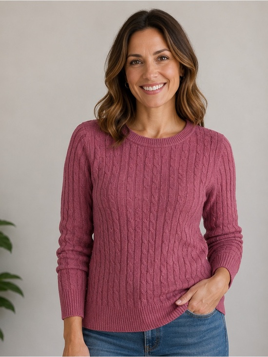 Karen Scott Sweaters - Karen Scott Dusty Rose Cable Knit Crewneck Sweater